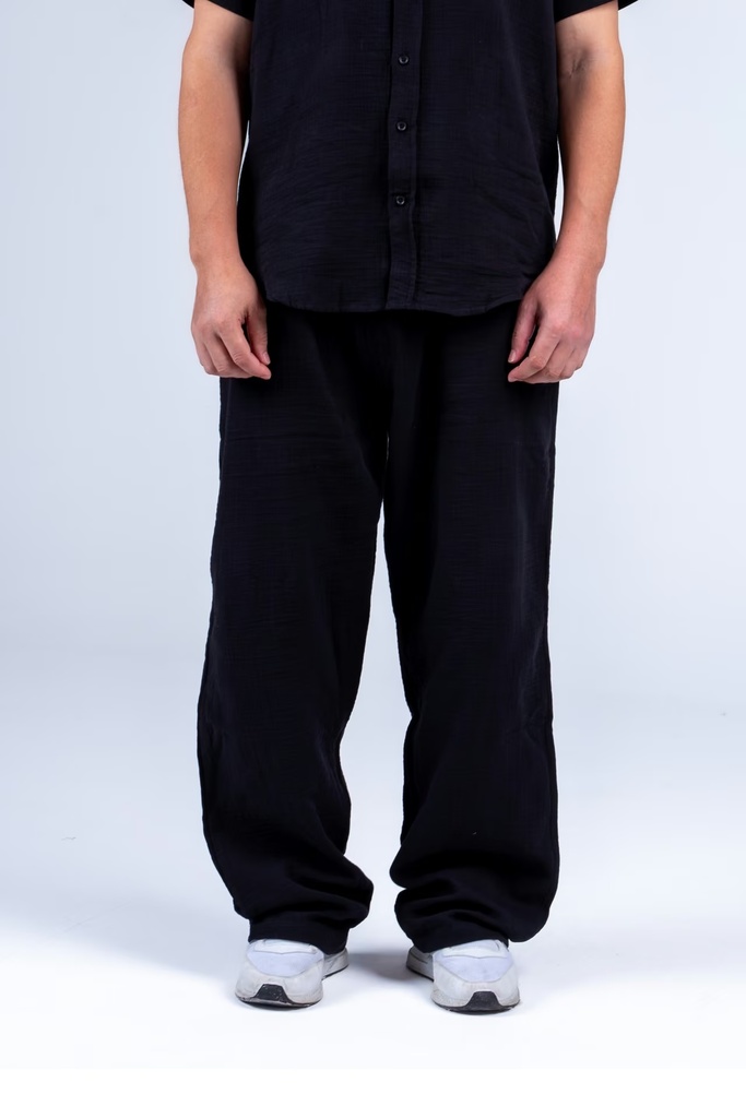Linen Cotton Pants (Black, S)
