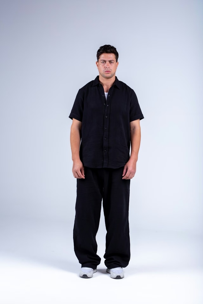 Linen Cotton Shirt (Black, S)