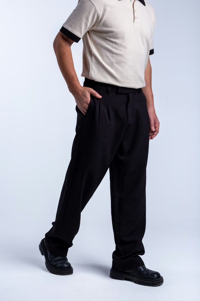 Wide Fit Pants - Fabric Pants (Black, 32)